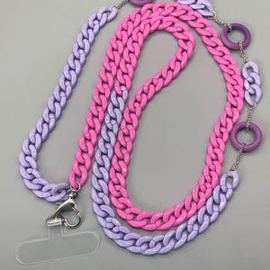 Handmade mobile phone chain, purple and pink mobile phone chain, lightweight mobile phone chain, long key chain, chains for keys, mobile phone chain with accessories