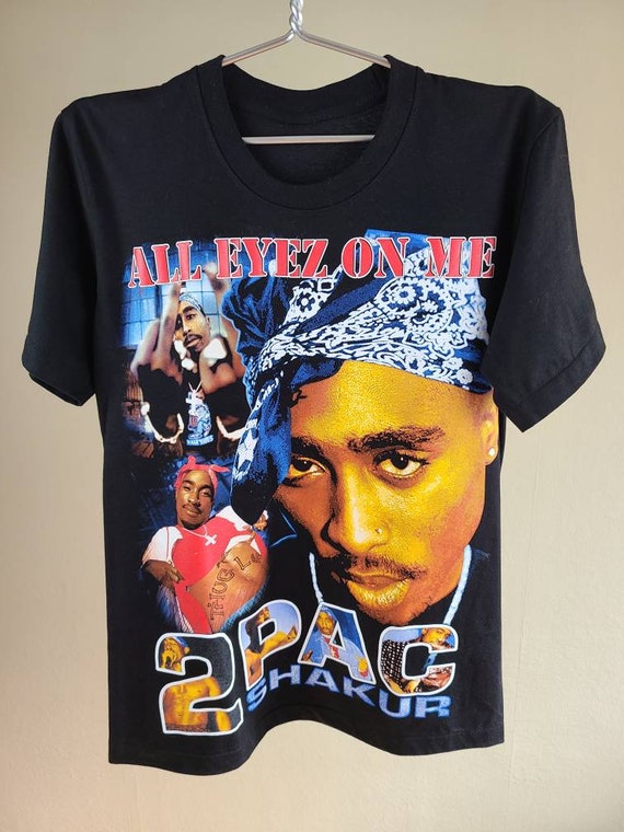 2Pac Tupac Shakur All Eyez on Me 90s Style Retro T Shirt Rap Tee XL Jet Black Heavy Cotton