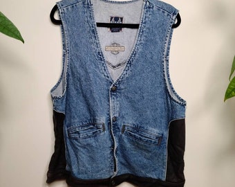 Vintage 90s Harley Davidson Denim and Leather Vest Size Large