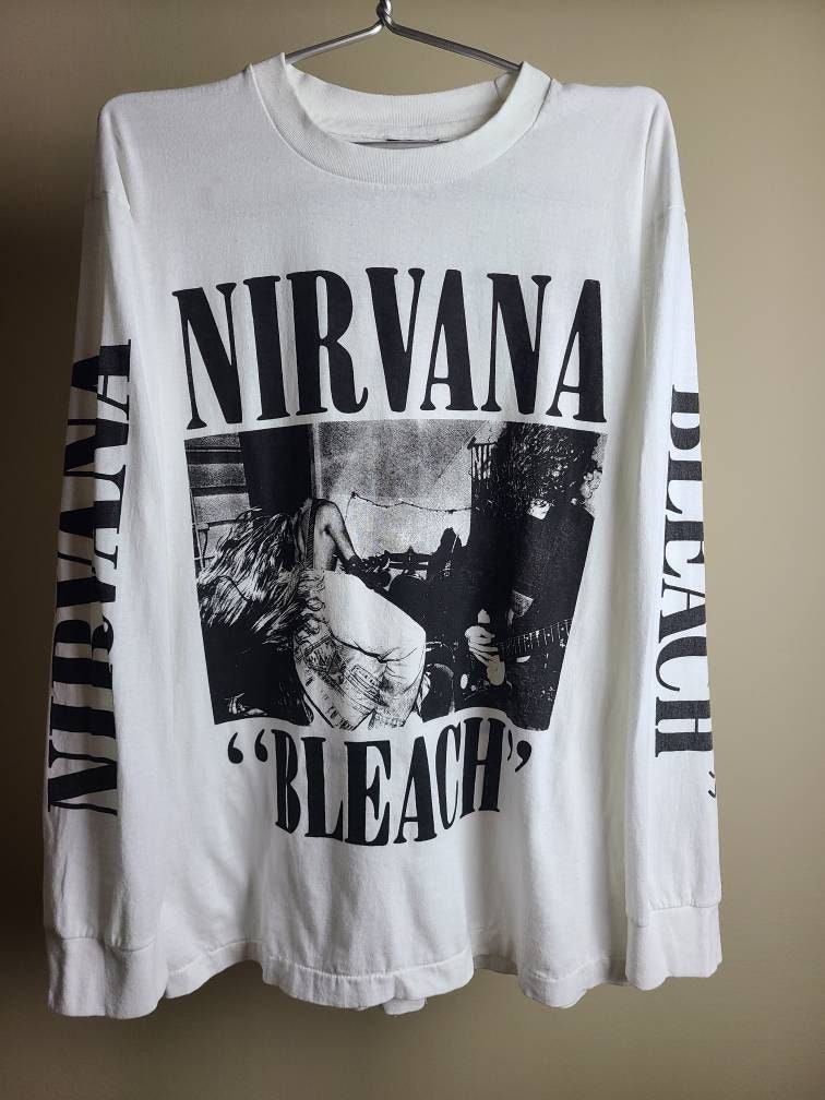 Nirvana Kurt Cobain Bleach Album Sub Pop Long Sleeve T Shirt True White 4  Side Print 
