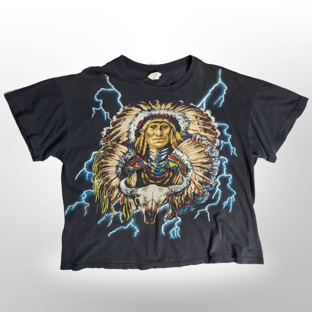 Rare True 90s Vintage VTG American Thunder Native Chief Tee Rare True 90s Vintage VTG American Thunder Native Chief Tee