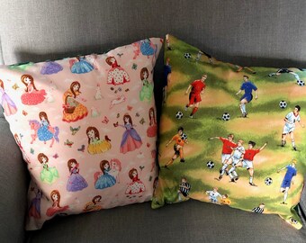 Handmade Little Princess cushions & Football cushions, scatter cushions, handmade cushions complete with cushion pad and envelope opening