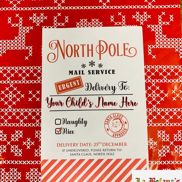 2 Custom Santa Shipping Labels and Mailer, Gift From Santa, Special Package from the North Pole, North Pole Mail, Santa Gift, Gift Swap Tag