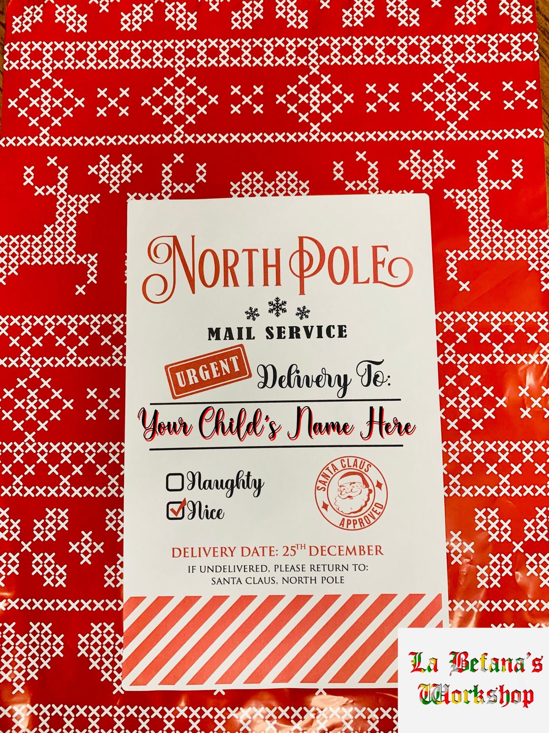 2 Custom Santa Shipping Labels and Mailer, Gift From Santa, Special