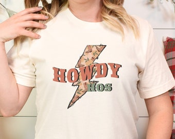 Howdy Hos Retro Cowboy Christmas T-shirt, Cowgirl Christmas Shirt, Western Christmas Pajama Top, Cowboy Western Christmas Ho Ho Ho Shirt