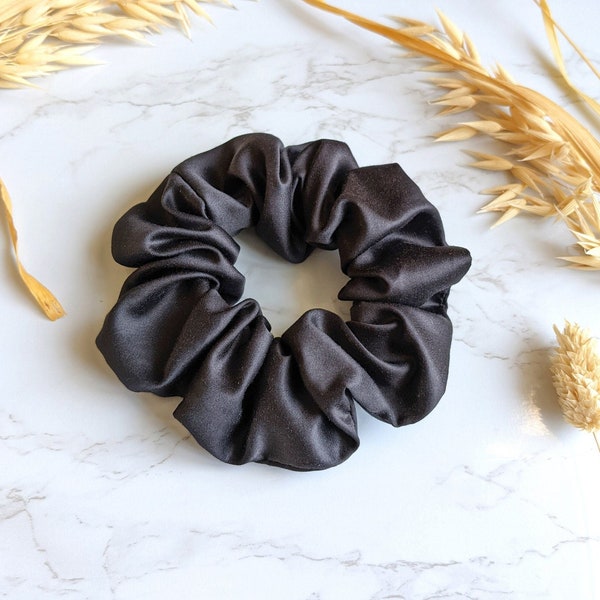 Black Bamboo Silk Scrunchies, Hair Ties And Bobbles, Sustainable & Eco Friendly, Luxury Vegan Scrunchies, Gifts For Women, Handmade In UK