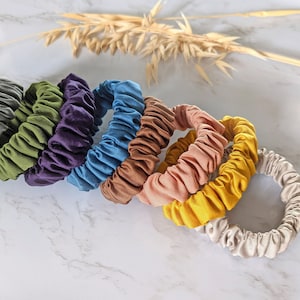 Skinny Silk Scrunchies, 100% Organic Bamboo Silk Hair Ties, Sustainable Eco Friendly, Luxury Vegan Scrunchies & Bobbles, Handmade In UK