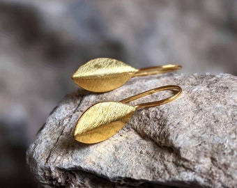 Minimalist Gold Earring, Leaf Earrings, Art Nouveau Earrings, Gold Vermeil Dangle Earring, Gift For Her, Handmade Earrings