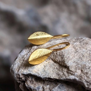 Minimalist Gold Earring, Leaf Earrings, Art Nouveau Earrings, Gold Vermeil Dangle Earring, Gift For Her, Handmade Earrings