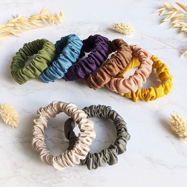 Organic Bamboo Silk Skinny Scrunchies, Luxury Vegan Silk Scrunchies, Sustainable Eco Friendly, Gifts For Her, Handmade In UK