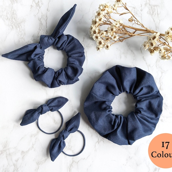 Navy Hair Accessories, 100% Pure Cotton, Navy Hair Bows, School Hair Bows, Navy Hair Clips, Navy Scrunchies, Handmade In UK