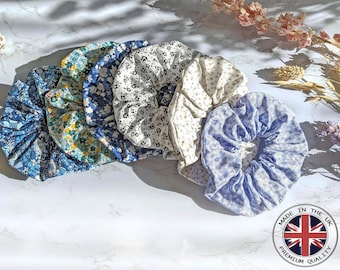 Hair Scrunchies, Floral Scrunchies, 100 % Cotton Scrunchies, Vegan Hair Ties, Gifts For Her, Handmade In UK
