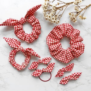Red Gingham School Hair Bows, 100% Pure Cotton, Back To School Hair Accessories, Red Hair Bows, Red Hair Bobbles & Clips, Handmade In UK