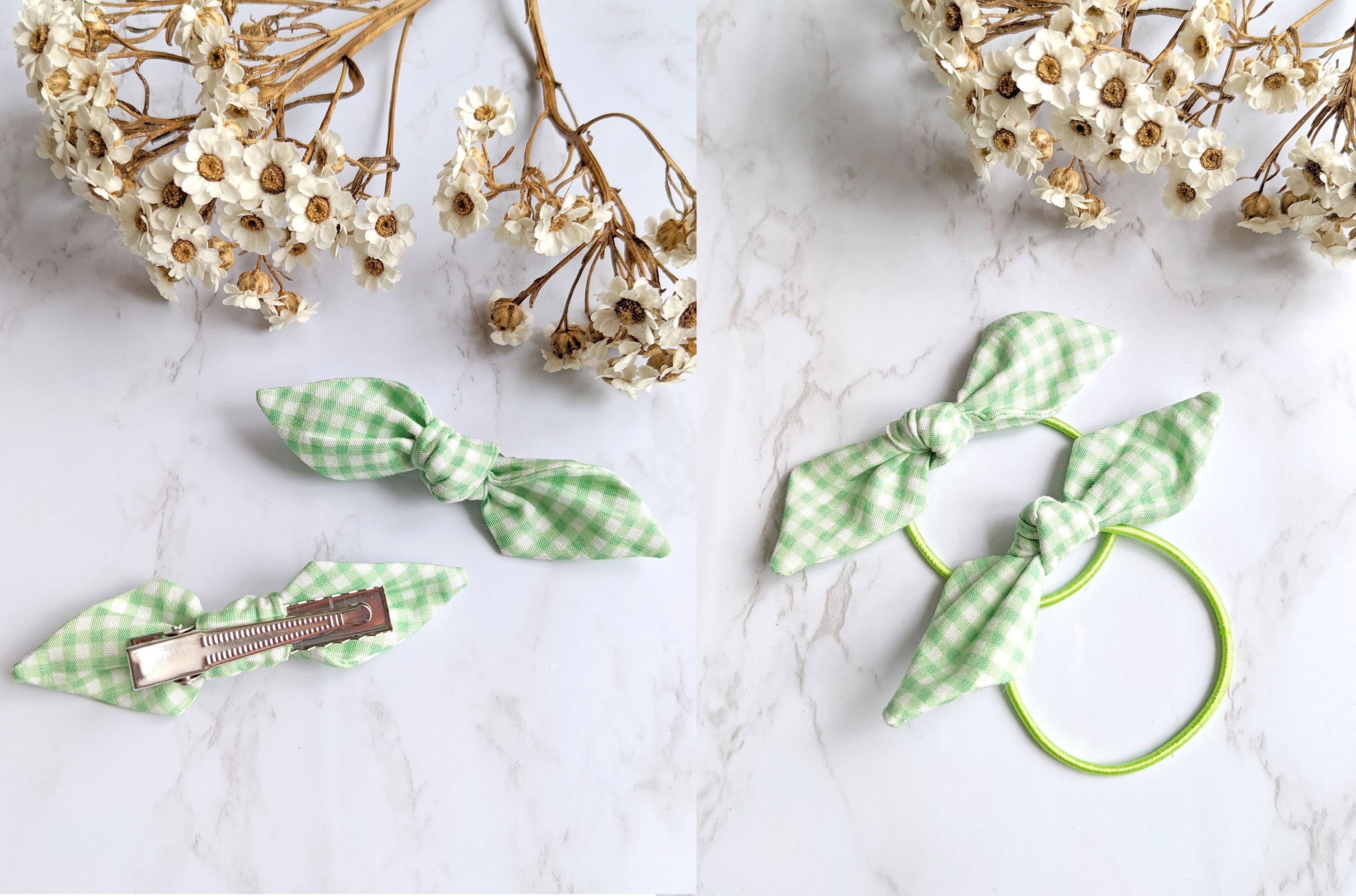 2 Kleine Grüne Gingham-Haarschleifen – Mit Krokodilclip, Ca. 7 Cm, Perfekt Für Schuloutfits