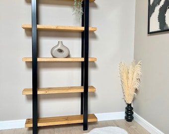 Industrial Rustic Bookcase – Steel Frame, Wood Shelves - Sherwood