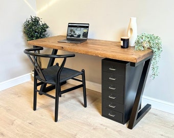 Rustic wooden top office desk - Steel Z style legs