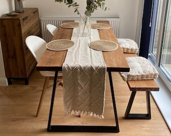 Rustic Dining Table and Bench Thin Trapezium Legs - ALMA STYLE