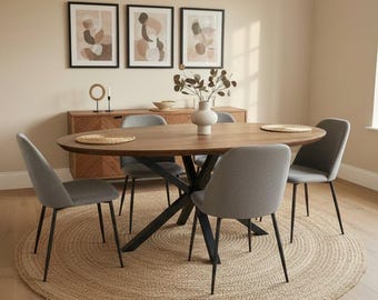 Solid Oak Oval Dining Table - Central Spider Legs