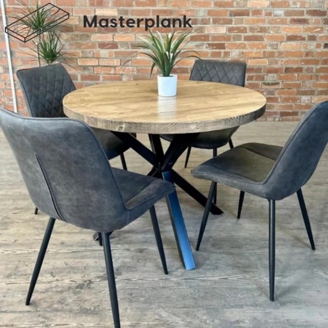 Rustic Reclaimed Wooden Round Dining Table Steel Crossed Leg - Etsy UK