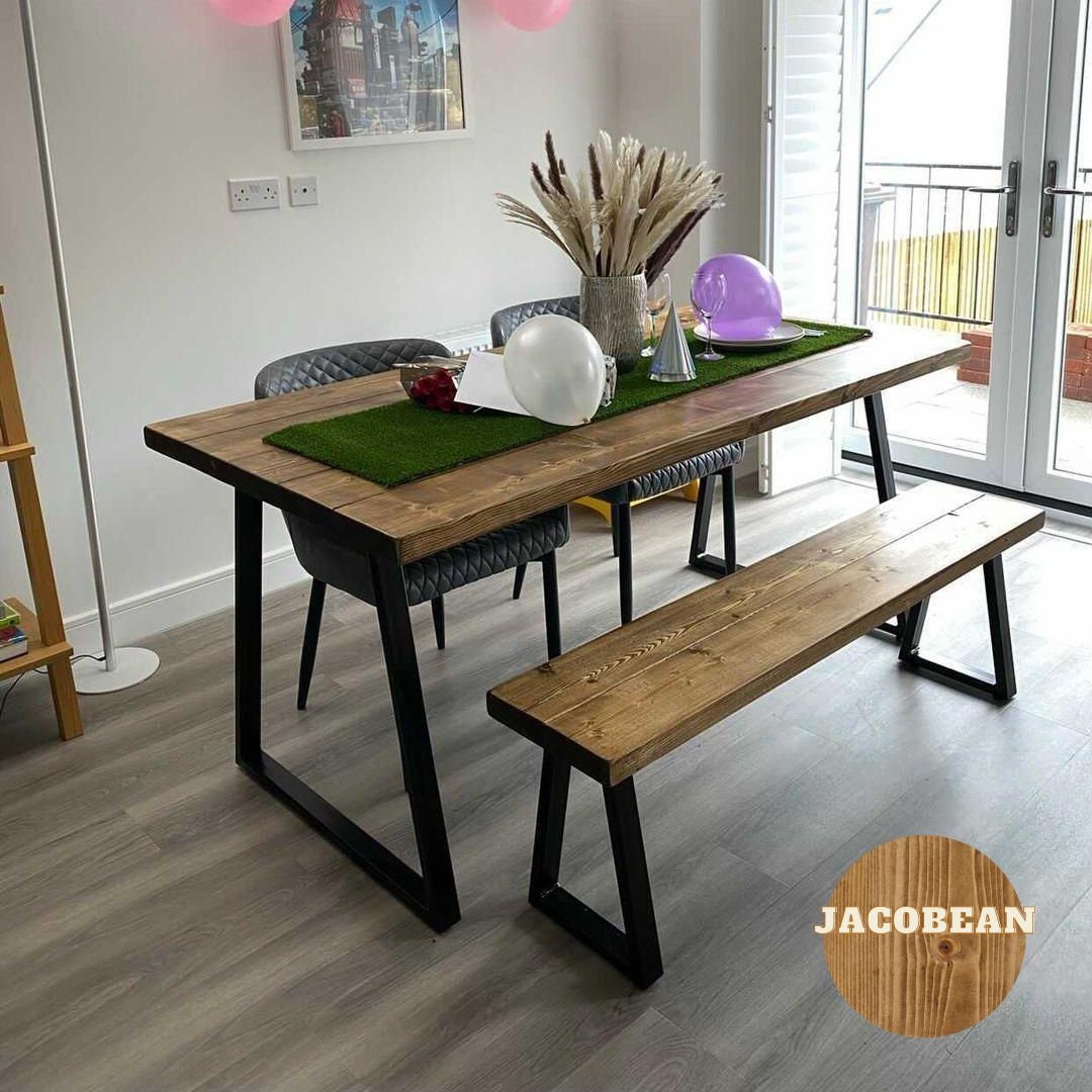 Thin dining table with bench hot sale