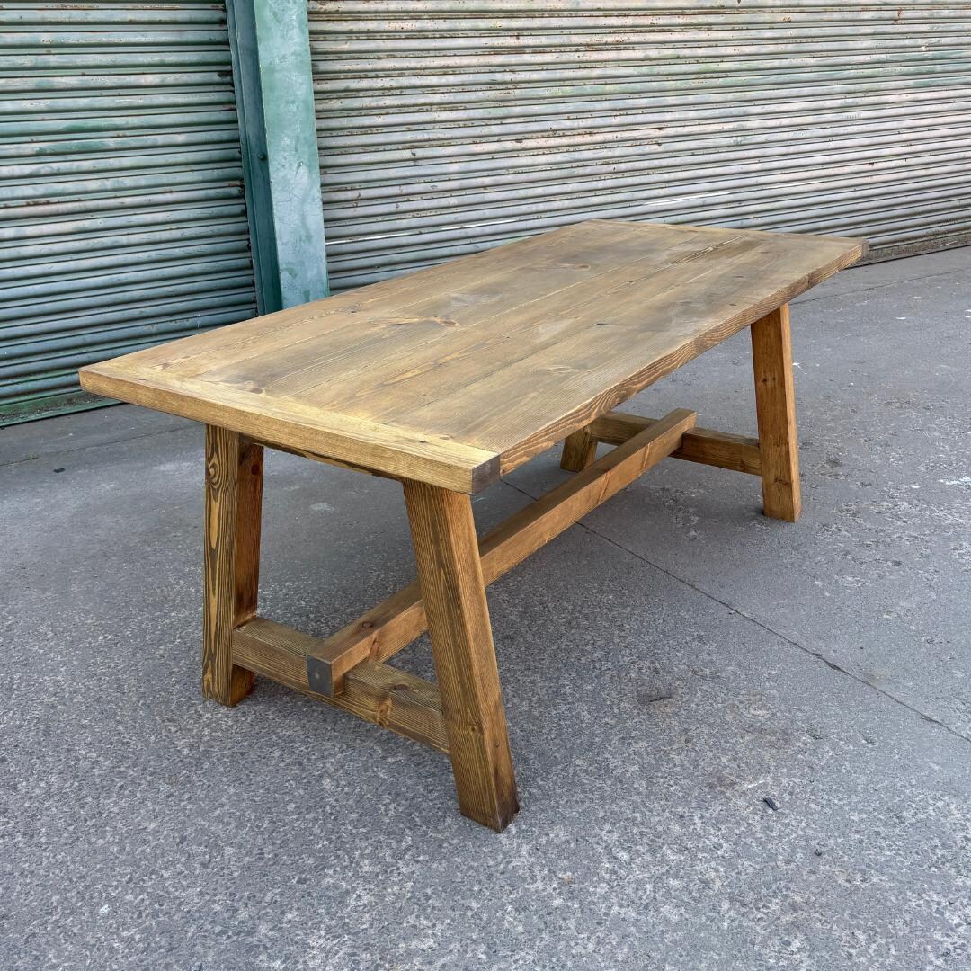 Rustic Pine Trestle Dining Table - Etsy