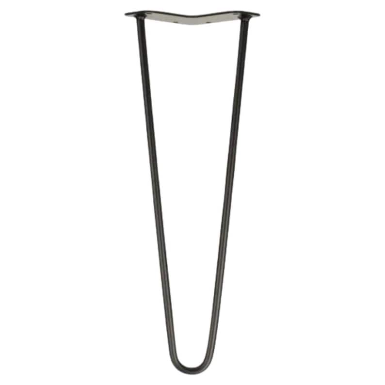 K&ouml;nnte beinhalten: Schwarzes Metall-Haarnadelbein f&uuml;r M&ouml;bel, mit gebogener Basis und flacher Oberplatte.