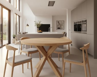 Solid Oak Round Dining Table - Cross Central Pedestal leg