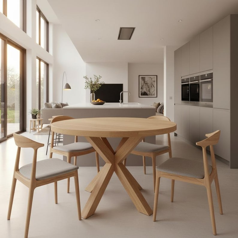 Solid Oak Round Dining Table - Cross Central Pedestal Leg - Etsy UK