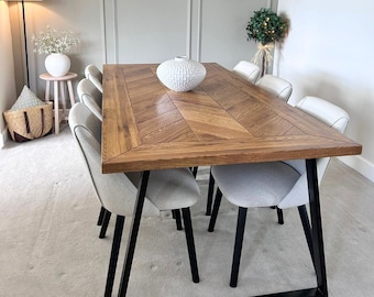 Solid Oak Herringbone Dining Table