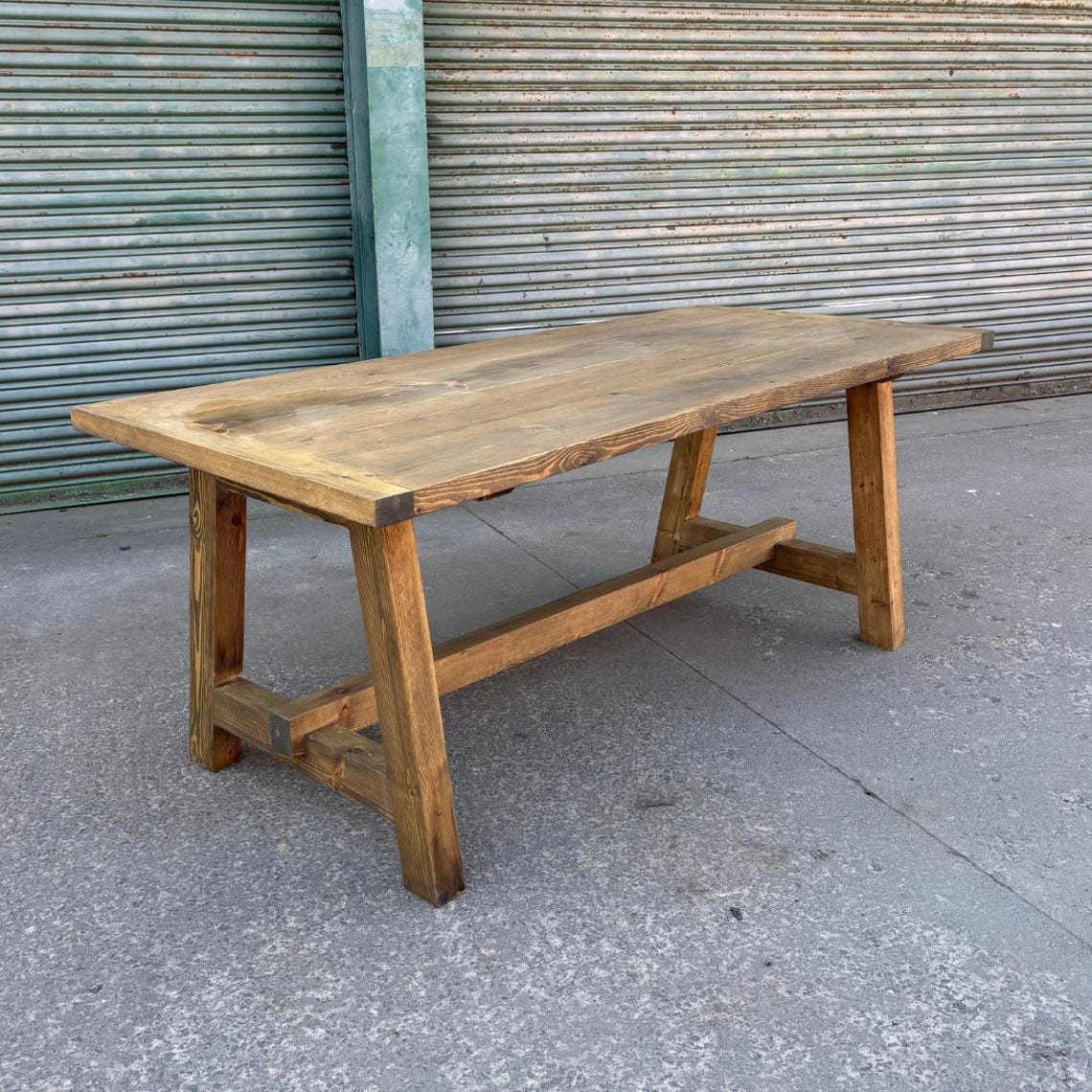 Rustic Pine Trestle Dining Table - Etsy UK