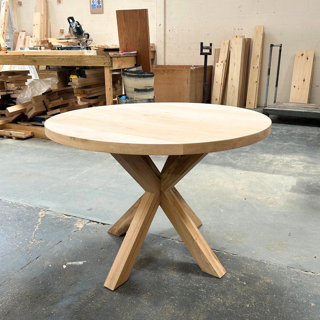 Solid Oak Round Dining Table - Cross Central Pedestal Leg - Etsy UK