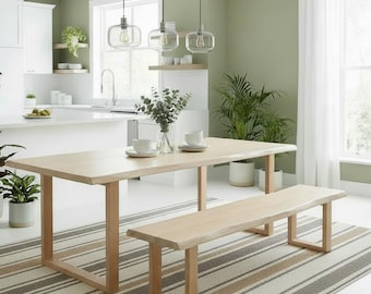 Solid Oak Dining Table and Bench Set