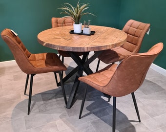 Rustic Reclaimed Wooden Round Dining Table Steel Crossed Leg Etsy