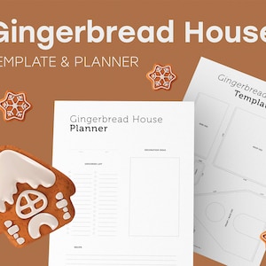 Gingerbread House Template Planner DIY Printable, Digital Vertical A4, B5, Letter, Legal, iPad size Christmas New Year DIY Stencil image 1