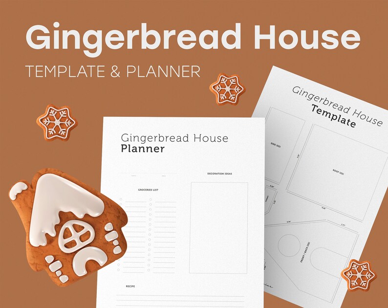 Gingerbread House Template Planner DIY Printable, Digital Vertical A4, B5, Letter, Legal, iPad size Christmas New Year DIY Stencil image 1