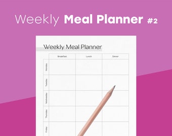 Weekly Meal Planner #2 | Meal planning journal | Printable planner, Digital planner | Vertical A4, B5, Letter, iPad size | Minimalist design