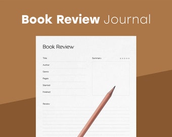 Book Review Journal | Reading Planner | Printable journal, Digital journal | Vertical A4, B5, Letter, iPad size | Minimalist design