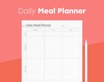 Daily Meal Planner | Meal planning journal | Printable planner, Digital planner | Vertical A4, B5, Letter, iPad size | Minimalist design