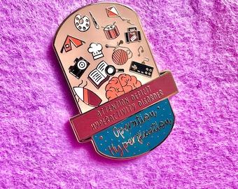 Pin esmaltado con decoración de salud mental y TDAH de color verde