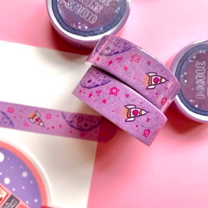 Cinta washi de doodle espacial púrpura bujo luna estrellas cinta washi de astronauta