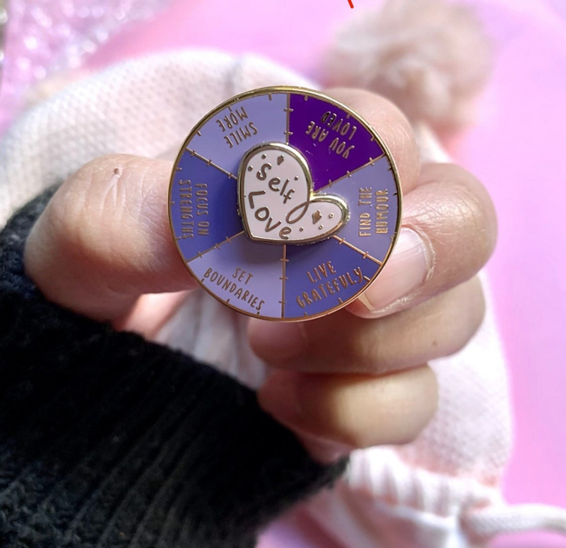 Self love  spinning hard  enamel pin mental health pin anxiety image 1