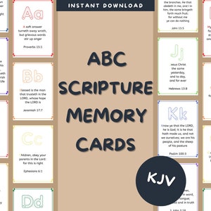 Cartões de memória de escrituras ABC, cartões de memória ABC, cartões de memória, cartões de escritura, memorização de escrituras, versículos bíblicos, memorização de escrituras