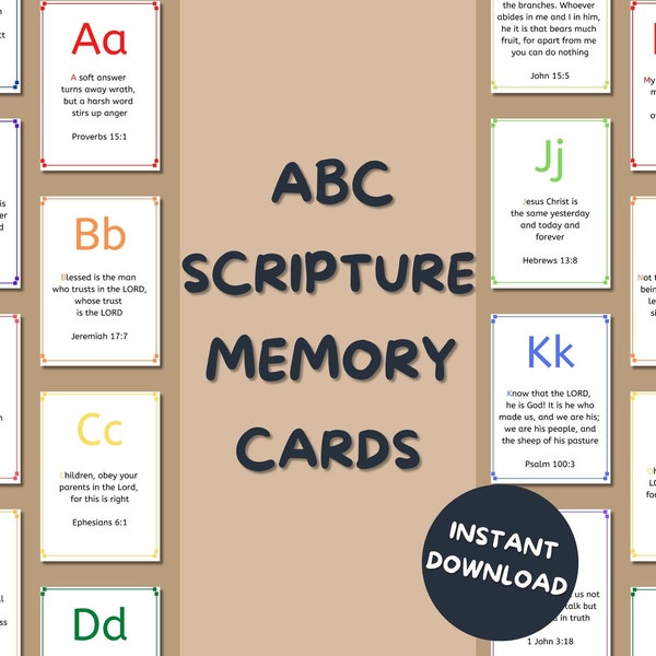 ABC Scripture Memory Cards, ABC Flash Cards, Flash Cards, Scripture Cards, Scripture Memory