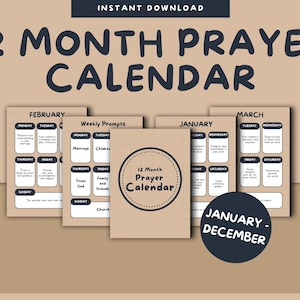 Prayer Calendar Printable, Family Prayer Calendar, Yearly Prayer Prompts, 12 Month Prayer Calendar, Printable Prayer List, Weekly Prayers