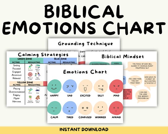 Biblical Emotions Chart | Christian Feelings Chart | Calm Corner Printable | Bible Verses for Kids | Christian Classroom Decor