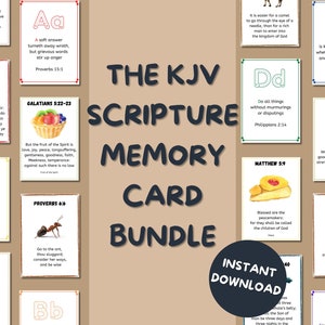 Paquete de tarjetas de memoria de las Escrituras, Escrituras del ABC, Tarjetas de las Escrituras, Memorización de la Biblia, Tarjetas de memoria, Escritura del Fruto del Espíritu