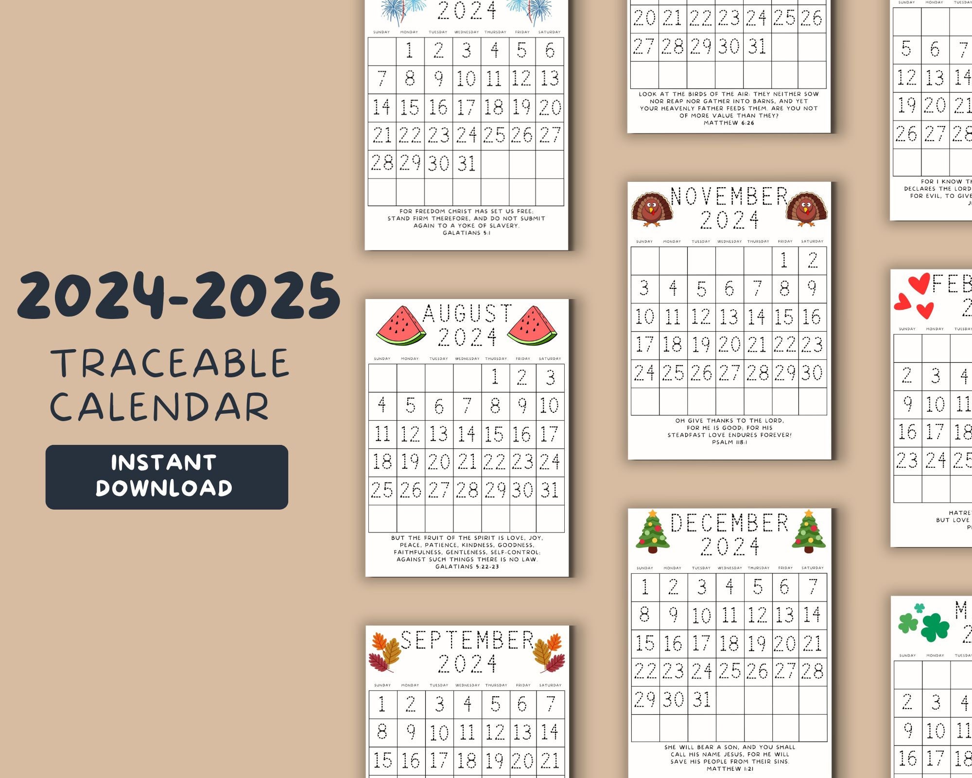 Traceable Monthly Calendar, Morning Menu Calendar, Morning Menu