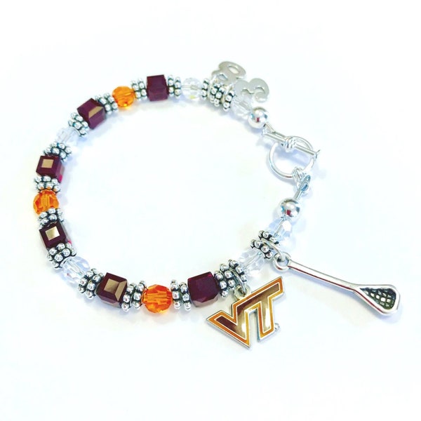 Virginia Tech Hokies Bracelet, Custom School Swarovski Crystal Charm Team Bracelet