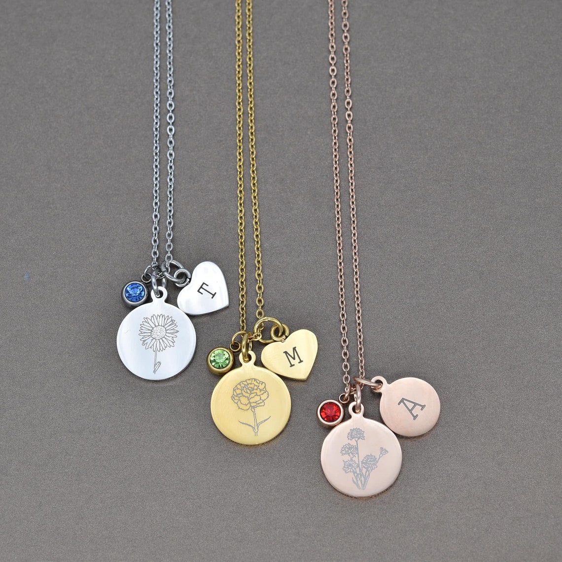 Birth Flower Necklace Personalized Necklace Birth Month Flower Etsy