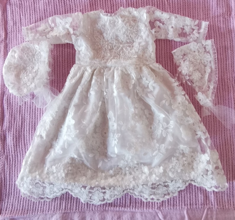 Beautiful with long sleeves long white christening dress